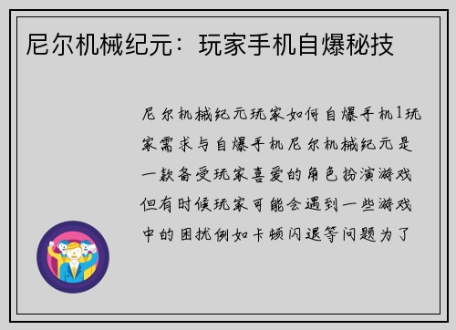 尼尔机械纪元：玩家手机自爆秘技