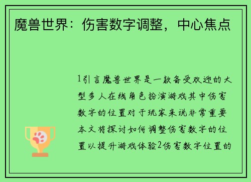 魔兽世界：伤害数字调整，中心焦点