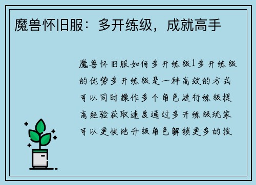 魔兽怀旧服：多开练级，成就高手