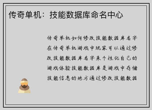 传奇单机：技能数据库命名中心